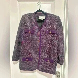 Vintage Castleberry Purple lilac blue Boucle Tweed Blazer Jacket Size 16